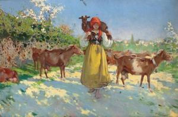 Campesina Con Cabras - view 1