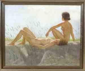 Zwei Madchenakte In Den Dunen by Josef Plank
