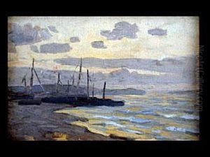 Kustenlandschaft Mit Booten Am Ufer by Ernst Ludwig Plass