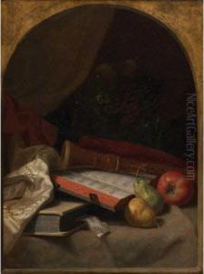 Still Life With Fruit, Book And Recorder by George Platt