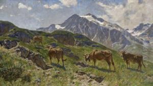 Rinder Im Hochgebirge. by Ernst Heinrich Platz