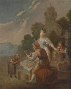 Children Attending A Lesson Outdoors by Johann Georg Platzer