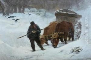 Ox Cart In Snow