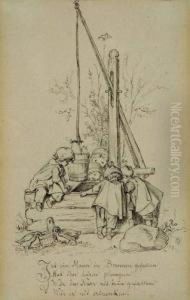 2 Bll.: "ist Ein Mann In Brunnen Gefallen ..." - "schusterbu Flick Mir Die Schuh..." by Oskar Pletsch