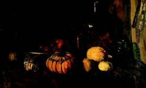 Stilleven Van Flessen En Pompoenen - view 1