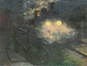 A Locomotive At Night by Hermann Pleuer
