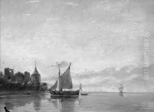 A. "vor Der Kuste Ankerndes
Segelboot". Undeutl. Sign. Ol Auf Holz. 22,5 X 29 Cm. Rahmen by Ary Pleysier