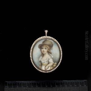 A Young Boy, Wearing White Dress With Frilled Collar, Yellow Sash And Wide Brimmed Hat Dressed With Pink And White Ostrich Feathers, He Holds A Coloured Ball In His Left Hand. by Andrew Plimer