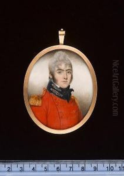 A British Staff Officer, Wearing Scarlet Coatee With Blue Collar And Gold Staff Pattern Lace, Gold Epaulettes With Red Strap And Tied Black Stock. - view 1