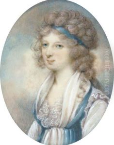 A Young Lady In White Dress With Blue Scarf Over Her Shoulders by Nathaniel Plimer