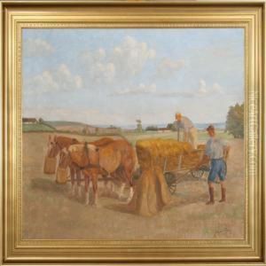 Harvest Scenery. Signed Jorgen Ploug 1937