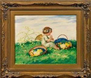 Sitzender Engel Mit Blumenkorben by Karl Pluckebaum