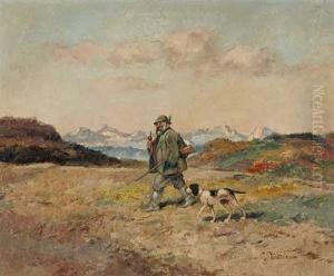 Oberforster Mit Hund Beim Reviergang Im Alpenvorland by Karl Pluckebaum