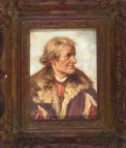 Bruststuck Eines Herrn In Pelzjacke In Dreiviertelansicht Nach Rechts by Karl Pluckebaum