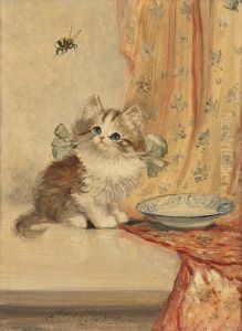 Katzchen Beobachtet Eine Hummel by Meta Pluckebaum