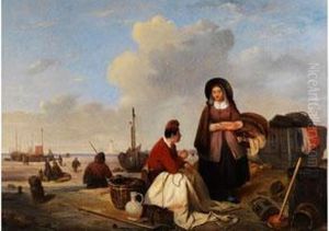 Genreszene Am Fischerstrand by Felix Louis Pluynes