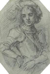 Portrait Of A Young Man, Half-length, Wearing A Plumed Hat And Armour by Bernardino Barbatelli Poccetti