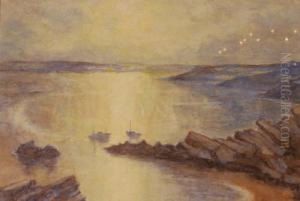 Boats At Anchor In Abay by Lexden Lewis Pocock