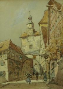 Blick In Die Belebte Altstadt Von Rothenburg In Richtung Markusturm by Rudolf Poeschmann