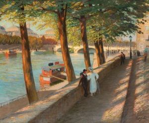 Quai De Seine Animee by Gustave Poetzsch