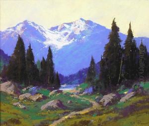 Blue Mountains Above A Lake by Edward Henry Pohl