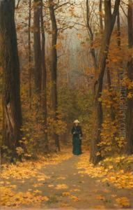 Woman Walking On A Forest Path by Vasily Dimitrievich Polenoff