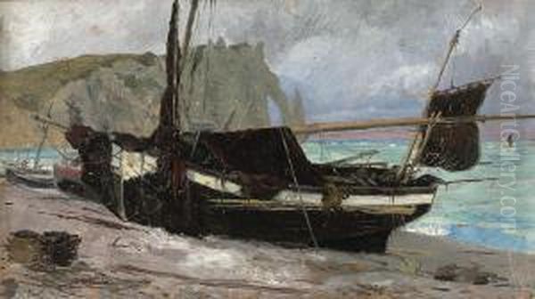 A Fishing Boat In Etretat, Normandy With Faint - view 1