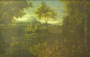 Procession Of Figures With Town In Distance