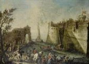 A Capriccio Of The Harbour At Livorno by Gherardo Poli
