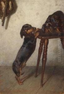 Two Basset Hounds/dachshunde by Julius Pollak