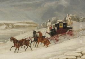 The London-glasgow Royal Mail Coach Descending A Hill In A Snowstorm