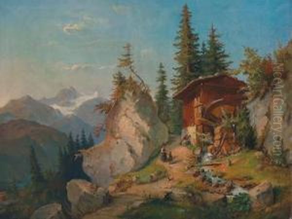 Landscape In The High Mountains With A Water Mill - view 1