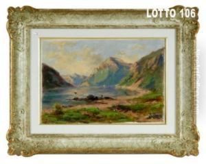 Paesaggio Con Veduta Di Lago E Monti by Silvio Poma