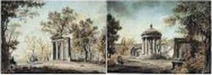 A Pair Of Capriccio Views: A) Travellers Among Ruins In Parkland; B) A Tempietto, In Front Of A Viaduct, With Other Ruins A Pair Of Capriccio Views: A) Travellers Among Ruins In Parkland; B) A Tempietto, In Front Of A Viaduct, With Other Ruins
