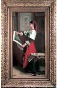 Jeune Fille Admirant Des Gravures by Louis Edmond Pomey