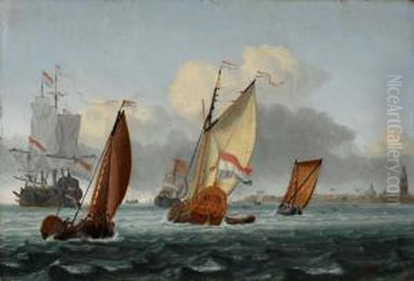Seelandschaft Mit Hollandischen Schiffen Vor Einer Stadt - view 1