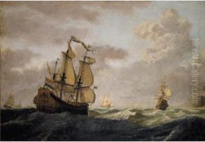 A Squadron Of Dutch Men-of-war In Open Seas by Gerrit Pompe