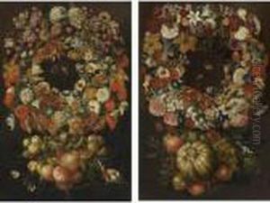 A Garland Of Flowers With A Melon by Antonio Ponce
