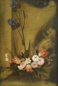 Pareja De Flores Sobre Fuentes Ornamentales by Antonio Ponce