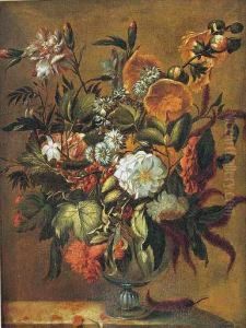 Par De Jarrones De Cristal Con Flores by Antonio Ponce