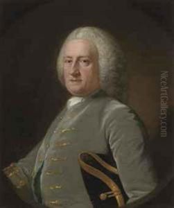 Portrait Of A Gentleman, Half-length, In A Grey Coat And A Tricornhat Under His Left Arm by Arthur Pond