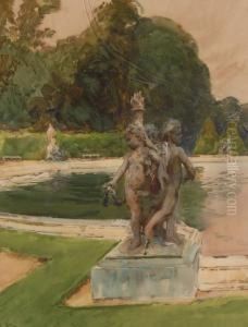 Garden Statue By A Pond by Arthur Pond