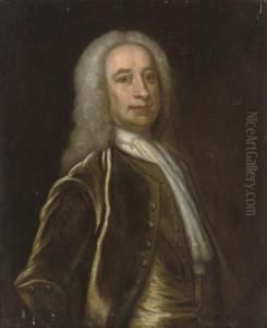 Portrait Of A Gentleman, Half-length, In An Olive Coat Andwaistcoat And A White Cravat by Arthur Pond