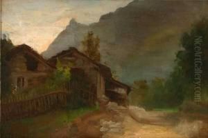 House In Country Mountain Landscape S Initials L/l: E.k. Pond by Elizabeth Keith Pond