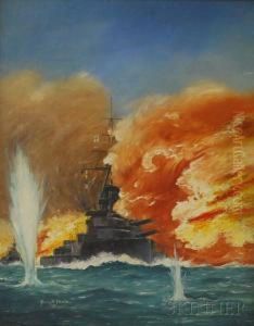 Battleship Under Fire by Burnell Poole