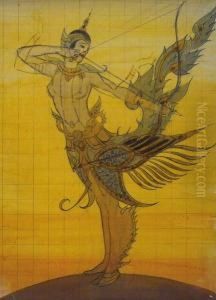 Stylized Woman Archer In Abbreviated Outfit. Stylized Woman Archer In Abbreviated Outfit.