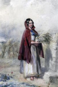Girl Harvester Wearing A Red Cloak by Paul Falconer Poole