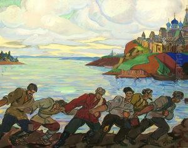 "the Volga,
Boatmen - view 1