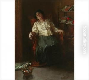 A Lady Resting After Working Day by Lukijan Popoff