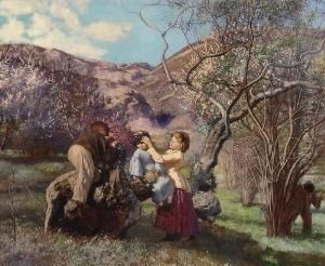 Spielende Kinder In Fruhlingslandschaft. by Andreij Popov